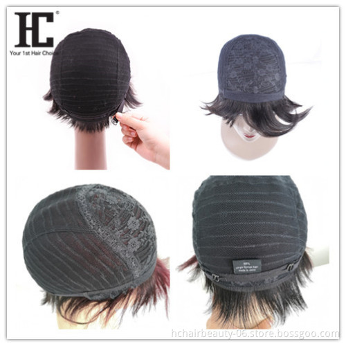 Free Shipping Short Straight Brazilian Human Hair Wig Natural Color #1b /99j Machine Made Human Hair Wigs For Women